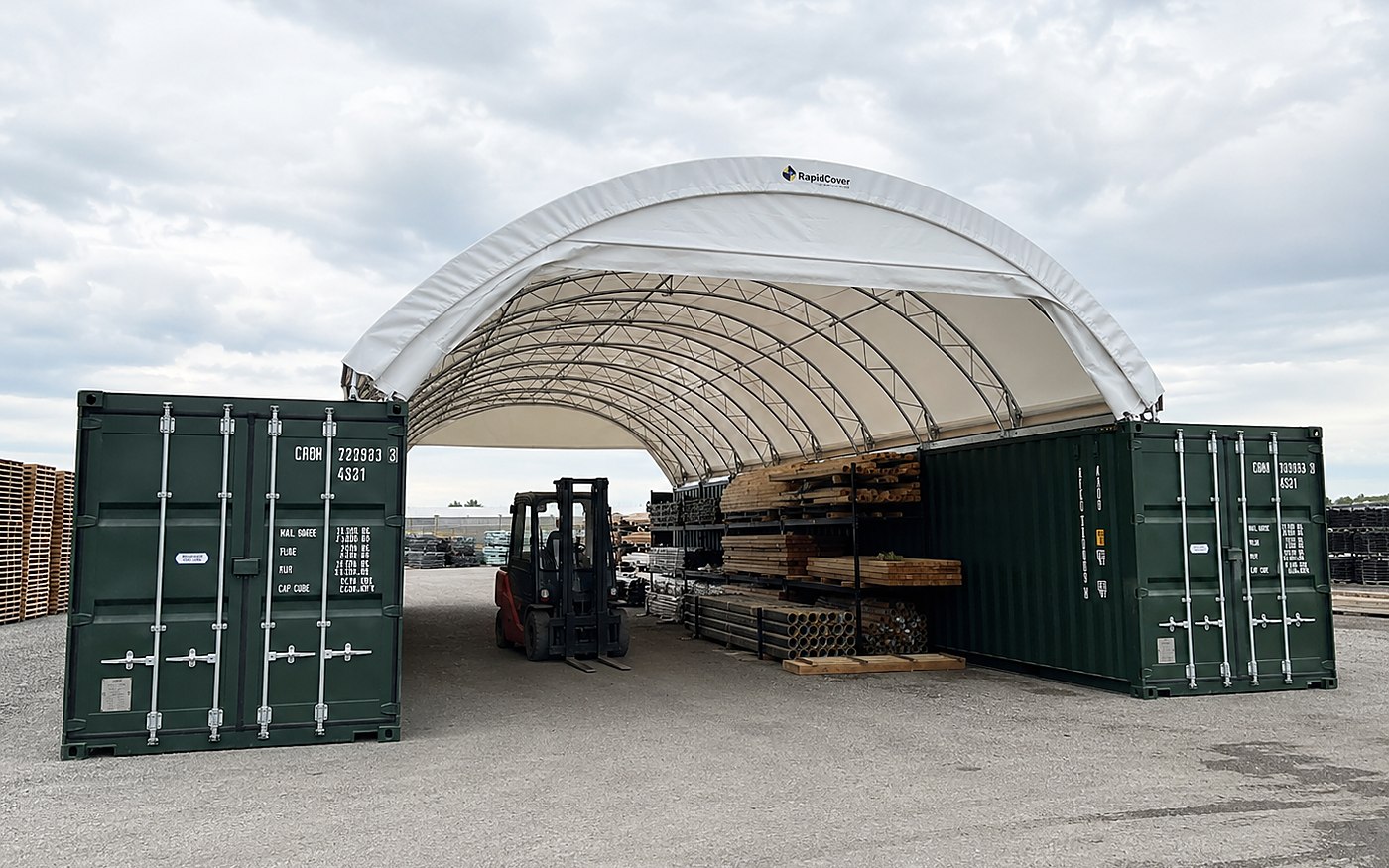 Container Shelter Konstruktion aus feuerverzinktem Stahl mit PVC-Plane