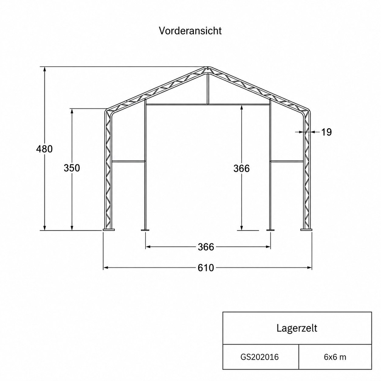 Maßzeichnung Vorderansicht 6×6 m