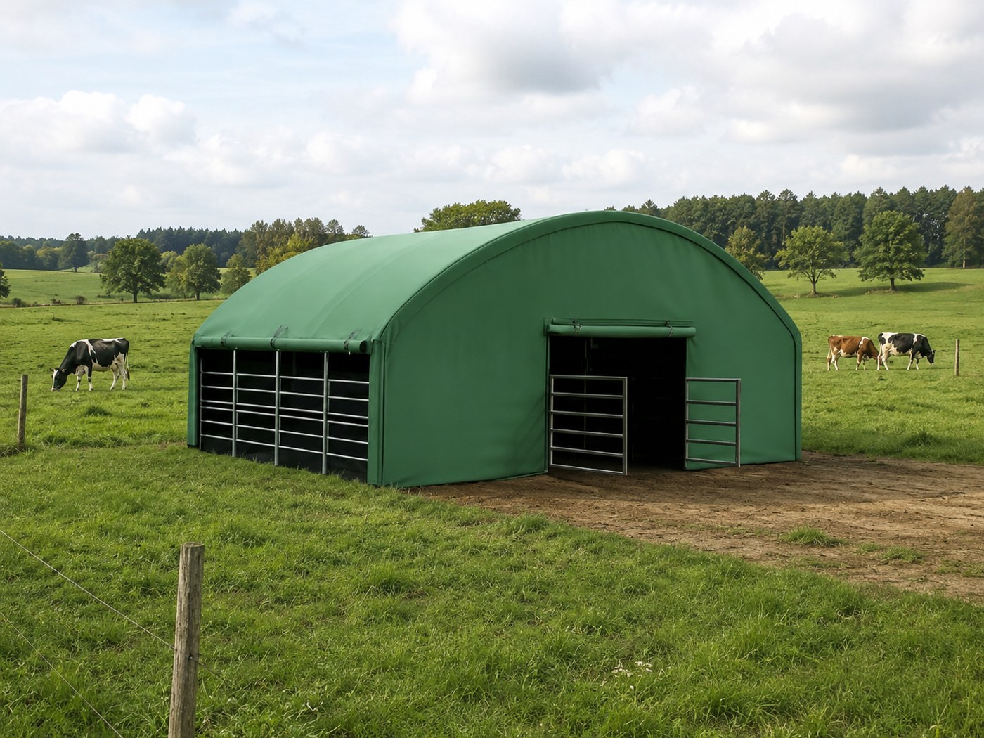 Weidezelt mit Vorderwand, Tor und Trennwand
